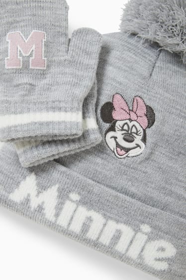 Babies - Minnie Mouse - set - baby hat and mittens - 2 piece - light gray-melange