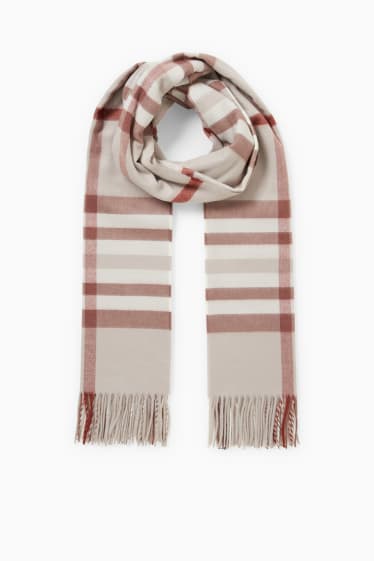 Women - Fringed scarf - check - light gray-melange