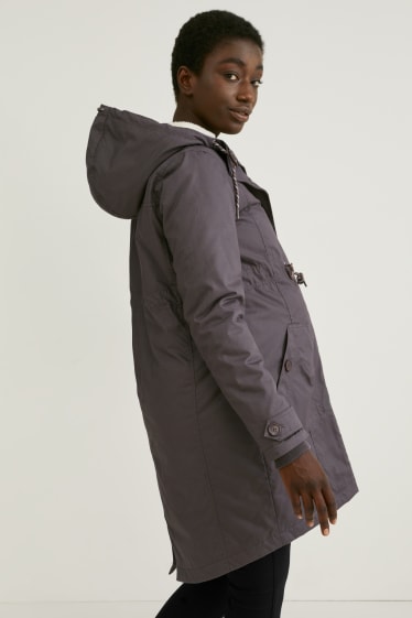 Women - Maternity parka with hood and baby pouch - dark gray