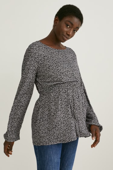 Mujer - Blusa premamá - de flores - negro / blanco