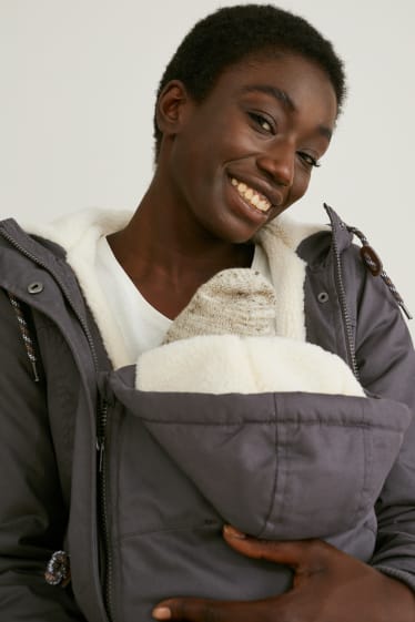 Women - Maternity parka with hood and baby pouch - dark gray