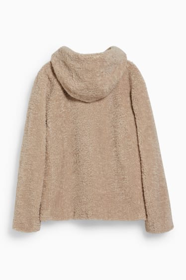 Femmes - Veste en peluche à capuche - beige