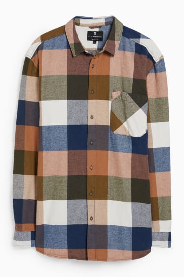 Bărbați - CLOCKHOUSE - cămașă din flanel - regular fit - guler Kent - în carouri - bej / maro