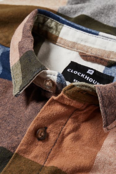 Bărbați - CLOCKHOUSE - cămașă din flanel - regular fit - guler Kent - în carouri - bej / maro