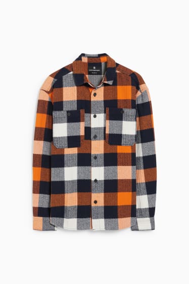 Uomo - CLOCKHOUSE - camicia - relaxed fit - colletto all'italiana - a quadretti - arancione / blu scuro