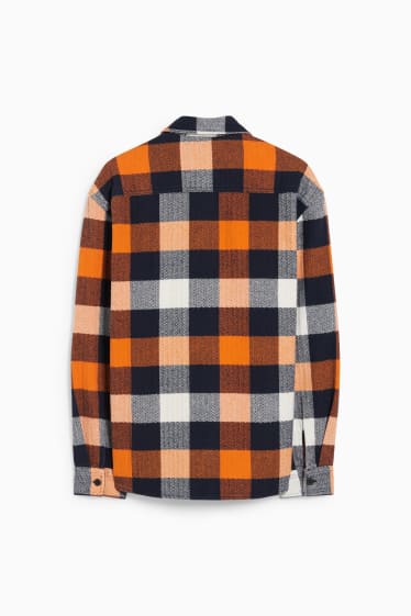 Uomo - CLOCKHOUSE - camicia - relaxed fit - colletto all'italiana - a quadretti - arancione / blu scuro