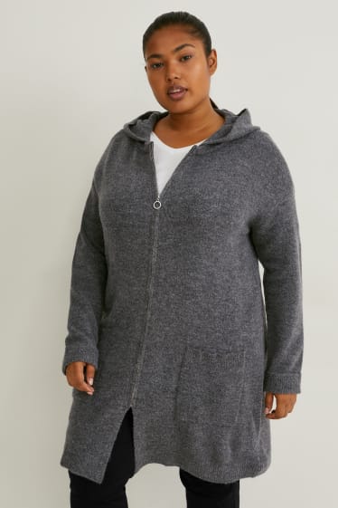 Femmes - Gilet en maille à capuche - gris chiné