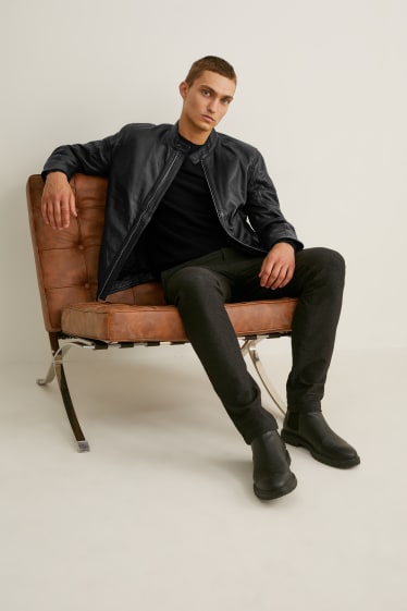 Men - Leather jacket - black