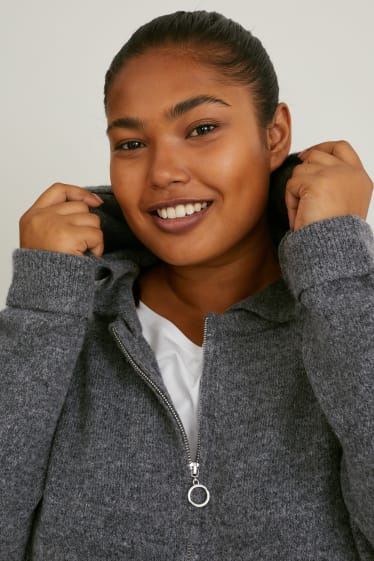 Femmes - Gilet en maille à capuche - gris chiné