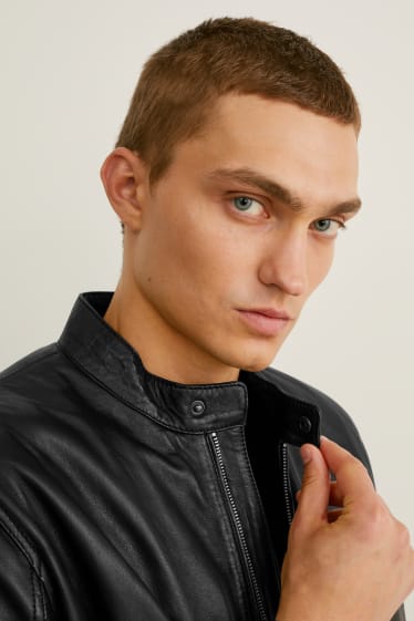 Men - Leather jacket - black