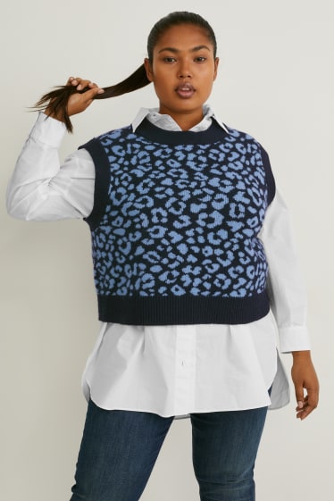 Femei - Vestă pullover - material reciclat - cu model - albastru închis