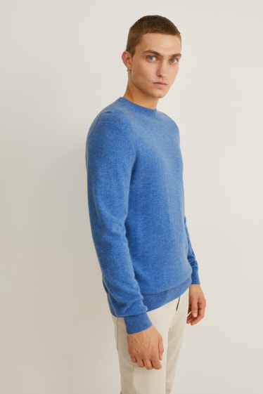 Herren - Kaschmir-Pullover - blau-melange