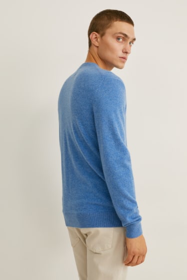 Herren - Kaschmir-Pullover - blau-melange