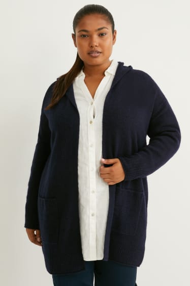 Dames - Gebreid vest met capuchon - donkerblauw