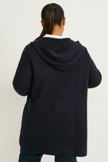 Dames - Gebreid vest met capuchon - donkerblauw