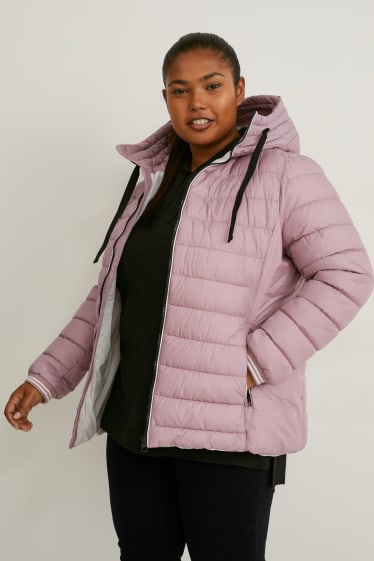 Damen - Steppjacke mit Kapuze - rosa