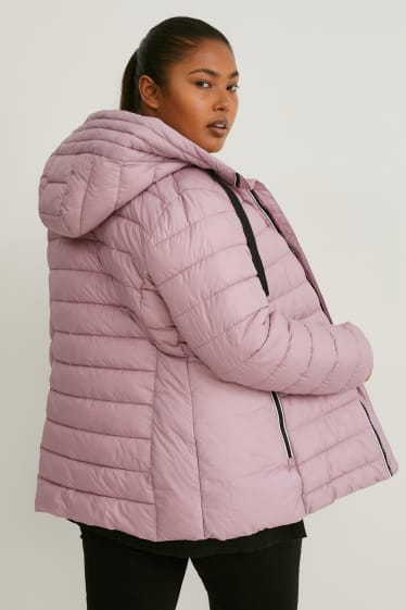 Damen - Steppjacke mit Kapuze - rosa