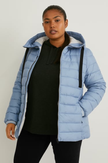 Damen - Steppjacke mit Kapuze - hellblau