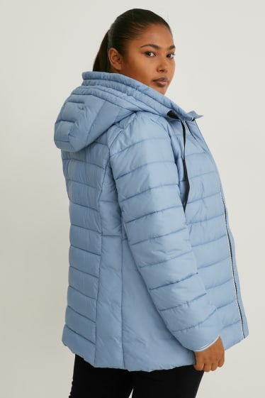 Women - Quilted jacket with hood - light blue