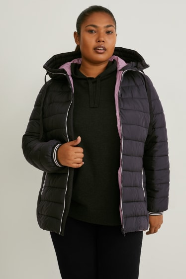 Women - Quilted jacket with hood - black