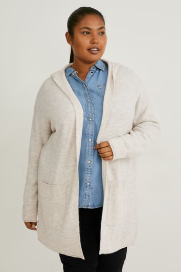 Women - Cardigan with hood - beige-melange