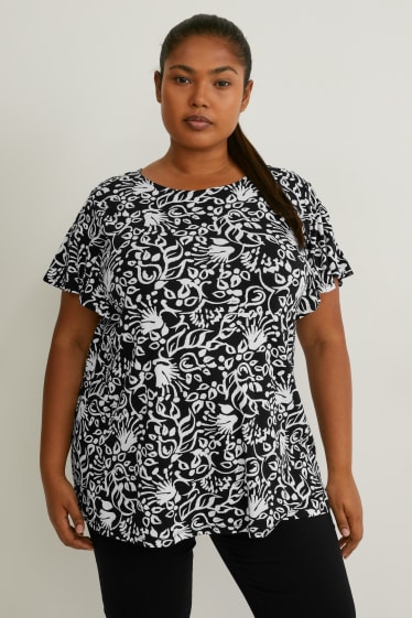 Mujer - Camiseta - de flores - negro / blanco