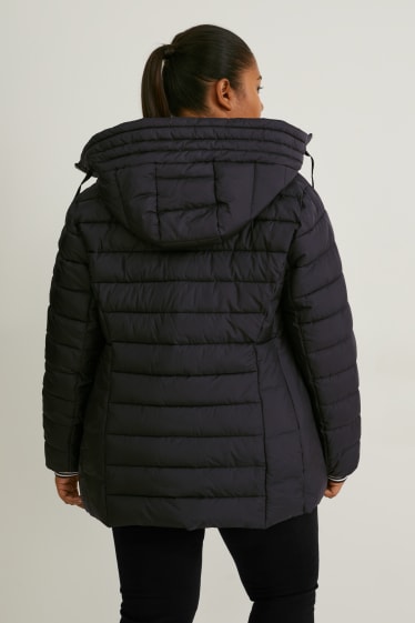 Women - Quilted jacket with hood - black