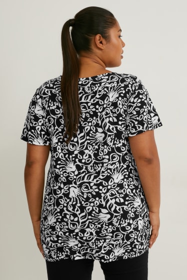 Dames - T-shirt - gebloemd - zwart / wit