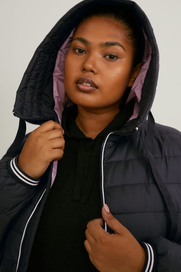 Women - Quilted jacket with hood - black