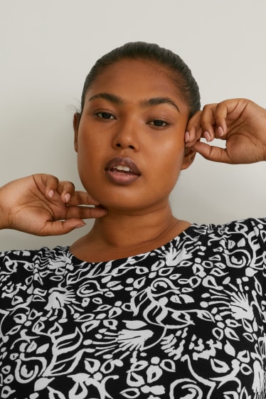 Mujer - Camiseta - de flores - negro / blanco