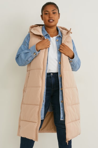 Femmes - Doudoune sans manches à capuche - beige