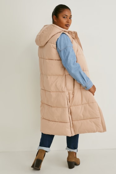 Femmes - Doudoune sans manches à capuche - beige