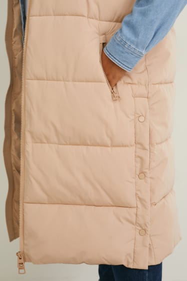 Femmes - Doudoune sans manches à capuche - beige