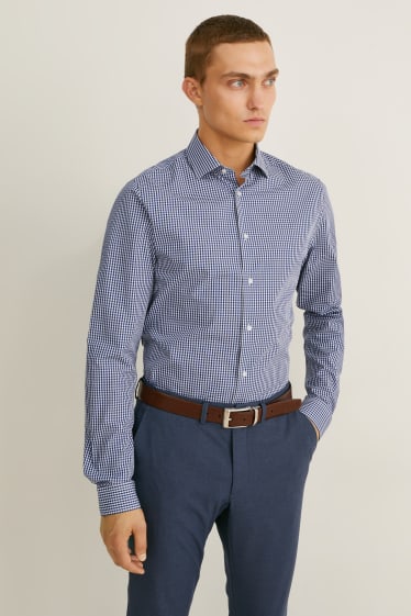 Uomo - Camicia business - slim fit - maniche ultralunghe - facile da stirare - blu scuro / bianco