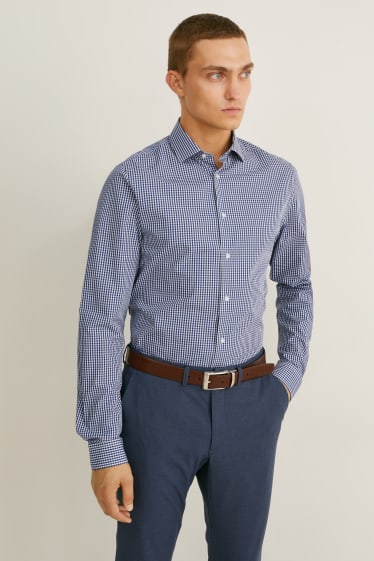 Home - Camisa formal - slim fit - mànigues extrallargues - fàcil de planxar - blau fosc / blanc