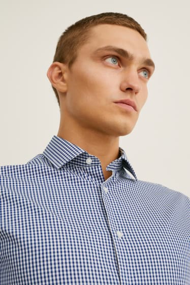 Herren - Businesshemd - Slim Fit - extra lange Ärmel - bügelleicht - dunkelblau / weiss