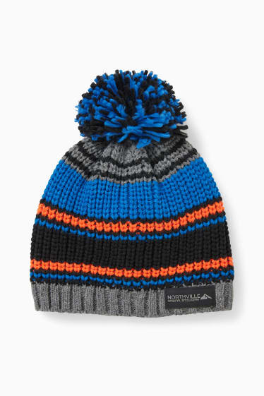 Children - Knitted hat - striped - blue / black