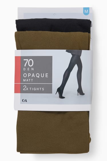 Femmes - Lot de 2 - collants fins - 70 DEN - vert foncé / noir