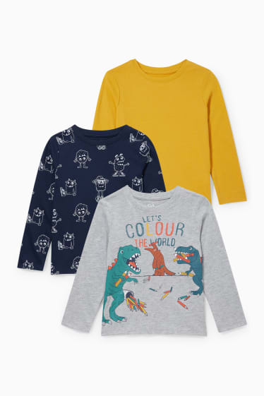 Kinderen - Set van 3 - longsleeve - licht grijs-mix