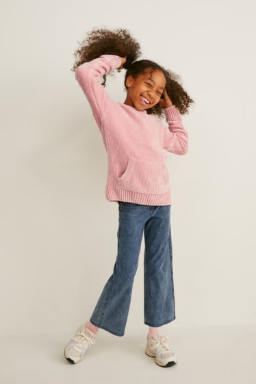 Enfants filles - Pull à capuche en maille chenille - rose