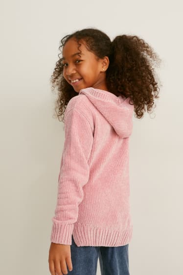 Bambini - Maglione di ciniglia con cappuccio - rosa