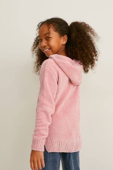 Enfants - Pull à capuche en maille chenille - rose