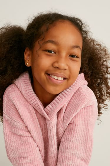 Enfants filles - Pull à capuche en maille chenille - rose