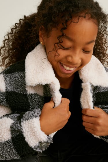 Niños: niñas - Chaqueta de borreguillo - de cuadros - negro