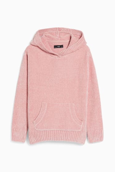 Enfants filles - Pull à capuche en maille chenille - rose