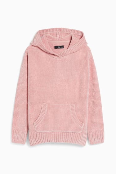 Enfants - Pull à capuche en maille chenille - rose