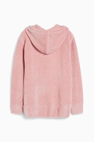 Enfants filles - Pull à capuche en maille chenille - rose