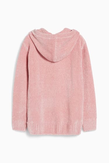 Enfants - Pull à capuche en maille chenille - rose