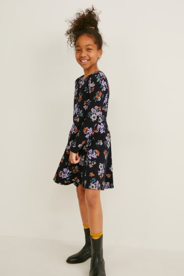 Children - Set - dress and scrunchie - 2 piece - floral - black