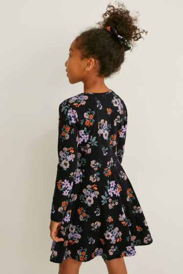 Children - Set - dress and scrunchie - 2 piece - floral - black